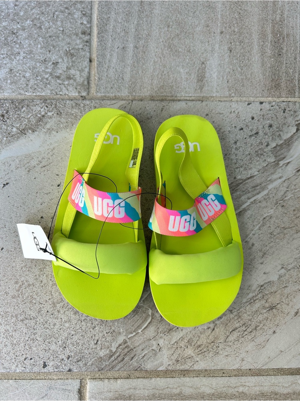 NWT UGG Kids Zuma Neon Green Sling Slide On Slipper Sandals Toddler Girls Size 1